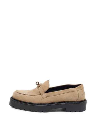 Pre-owned Hermes Icone Kelly-buckle Loafers In Neutrals