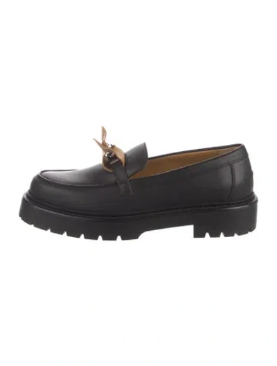 Pre-owned Hermes Icone Leather Loafers In Black