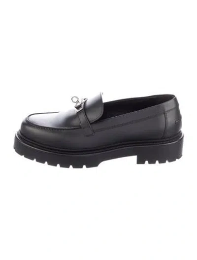 Pre-owned Hermes Icone Leather Loafers In Black