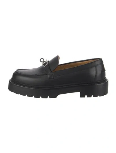 Pre-owned Hermes Icone Leather Loafers In Black
