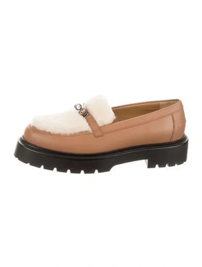 Pre-owned Hermes Icone Leather Loafers In Brown