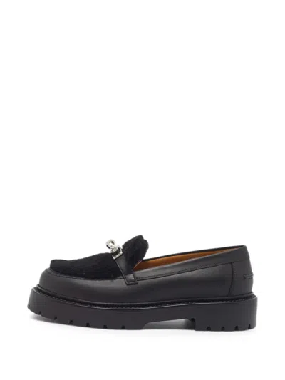Pre-owned Hermes Icone Shearling-trim Loafers In Black