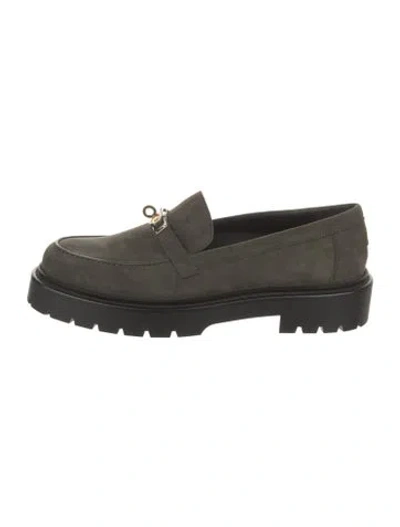 Pre-owned Hermes Icone Suede Loafers In Green