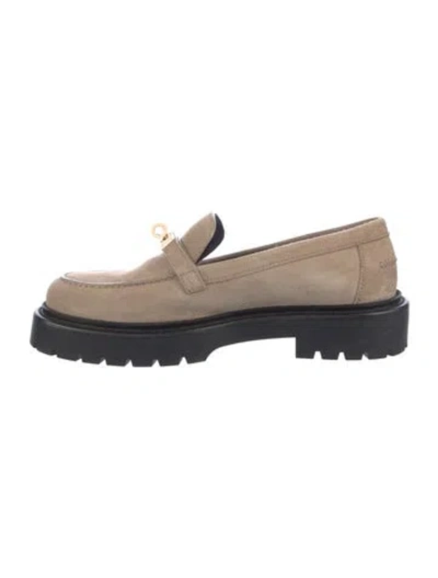 Pre-owned Hermes Icone Suede Loafers In Neutral