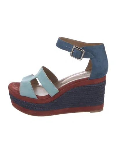 Pre-owned Hermes Ilana Suede Espadrilles In Blue