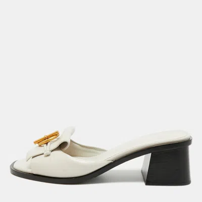 Pre-owned Hermes Ilot Size 38 White Leather Slide Sandals