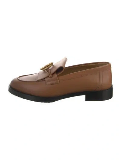 Pre-owned Hermes Impact Leather Loafers In Brown
