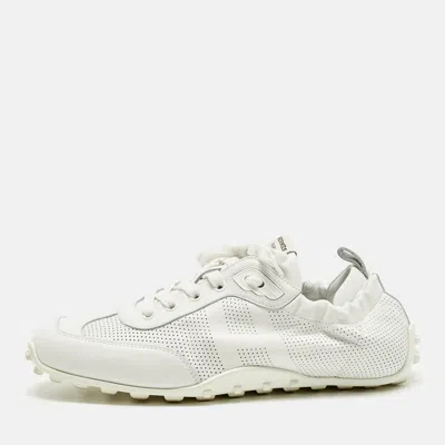 Pre-owned Hermes In Size 40 White Perforated Leather Low Top Sneakers