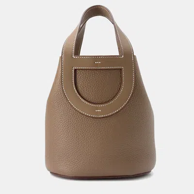 Pre-owned Hermes In-the-loop 18 Etoupe Taurillon Clemence Swift Leather Tote Bag In Brown