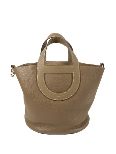 Pre-owned Hermes In The Loop 23 Clemence Leather Tote Bag In Neutral