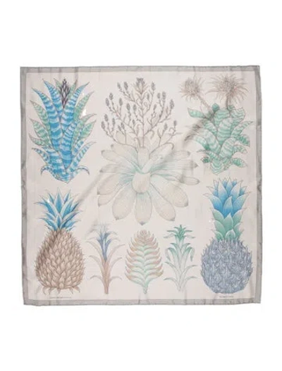 Pre-owned Hermes Index Bromeliaceae Silk Scarf In Gray