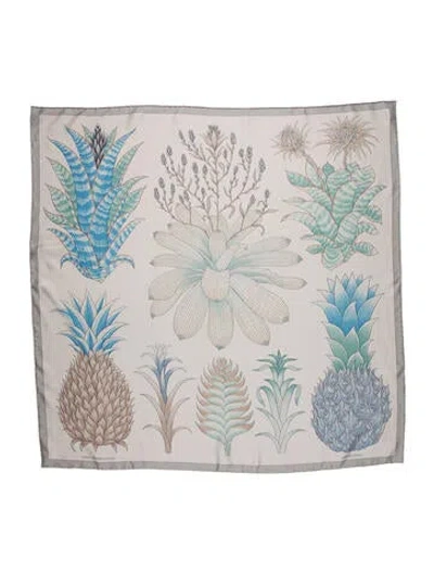 Pre-owned Hermes Index Bromeliaceae Silk Scarf In Grey