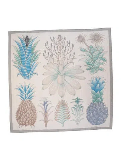 Pre-owned Hermes Index Bromeliaceae Silk Scarf In Grey