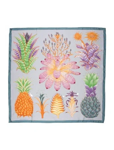 Pre-owned Hermes Index Bromeliaceae Silk Scarf W/ Tags In Blue