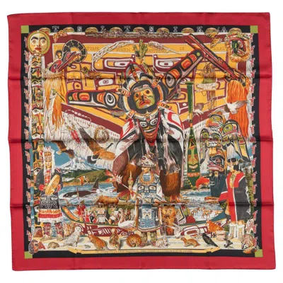 Pre-owned Hermes Hermès "indiens Cote Pacifique" Scarf In Brown