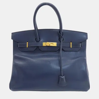 Pre-owned Hermes Indigo Blue Cushvel Birkin 35 Handbag