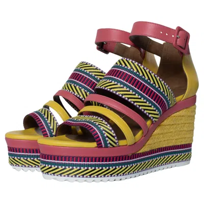 Pre-owned Hermes , Ines Leather Wedge Sandals In Brown