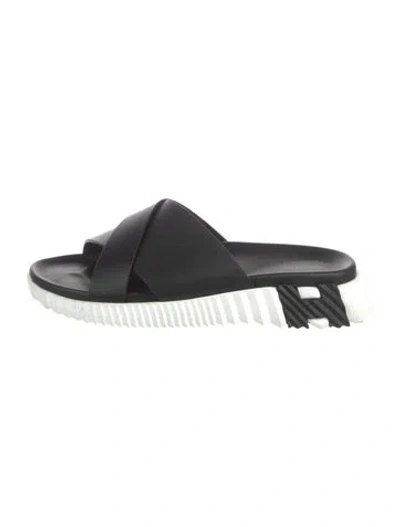 Pre-owned Hermes Infra Leather Slides In Black
