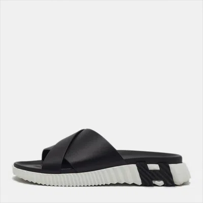 Pre-owned Hermes Infra Size 43 Black Leather Criss Cross Flat Slide