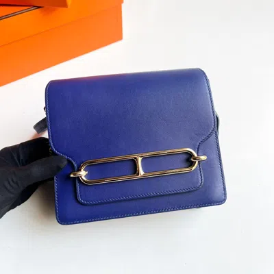 Pre-owned Hermes Ink Blue Swift Leather Mini Roulis Shoulder Bag