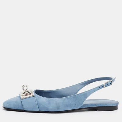 Pre-owned Hermes Innocent Size 39 Blue Suede Slingback Flats