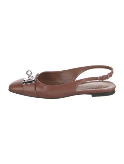Pre-owned Hermes Innocente Leather Slingback Flats In Brown