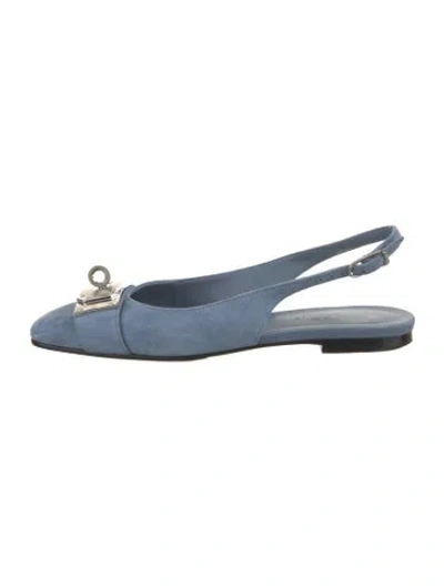 Pre-owned Hermes Innocente Suede Slingback Flats In Blue