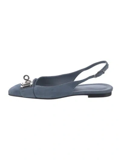 Pre-owned Hermes Innocente Suede Slingback Flats In Blue