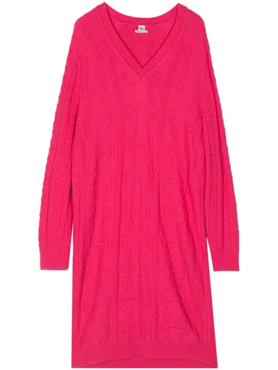 Pre-owned Hermes Intarsia-knit Wool-cashmere Dress In Pink
