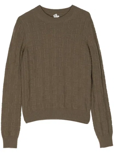 Pre-owned Hermes Intarsia-knit Wool Jumper In Brown