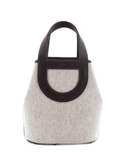 Pre-owned Hermes In-the-loop Bag Canvas With Swift 18 Bucket Bag In Brown