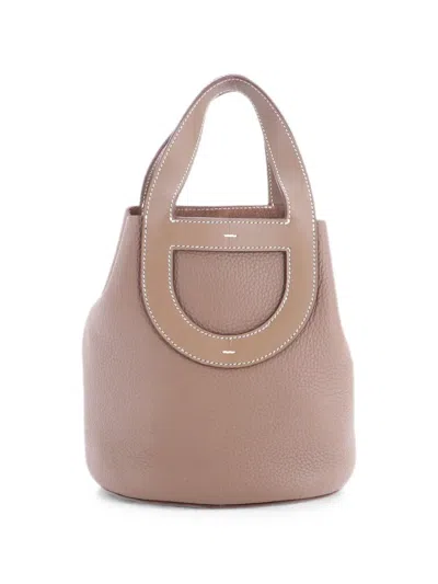 Pre-owned Hermes In-the-loop Bag Clemence With Swift 18 Bucket Bag In Grey