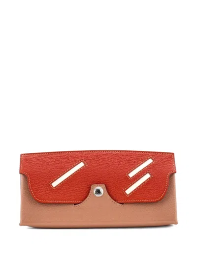 Pre-owned Hermes In-the-loop Wink Glasses Case Leather Pouch In Brown