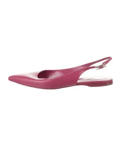Pre-owned Hermes Intime 55 Leather Slingback Flats In Pink