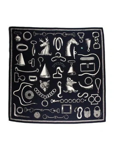 Pre-owned Hermes Inventaire Poetique Pour Un Conte Sellier Cashmere Shawl W/ Tags In Blue