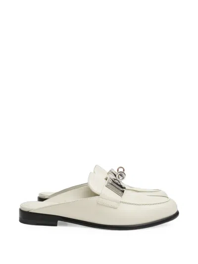Pre-owned Hermes Iota Kelly Buckle Mules In Neutrals