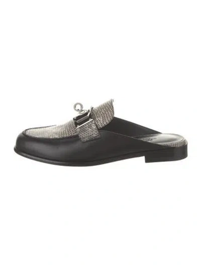 Pre-owned Hermes Iota Leather Mules In Black