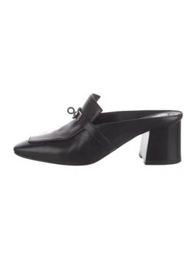 Pre-owned Hermes Iota Leather Mules In Black