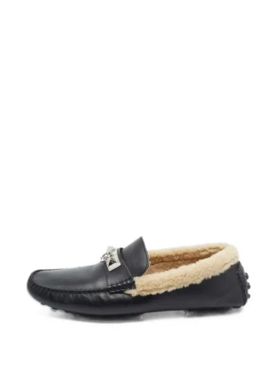 Pre-owned Hermes Irving Shearling Loafers In Black