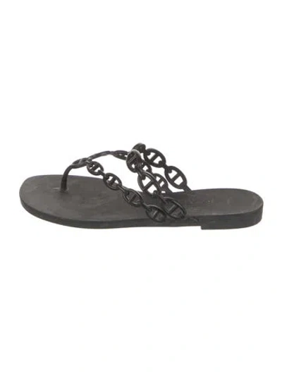 Pre-owned Hermes Island Chaîne D'ancre Insignia Flip Flops In Black