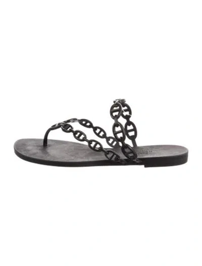 Pre-owned Hermes Island Chaîne D'ancre Insignia Flip Flops In Black