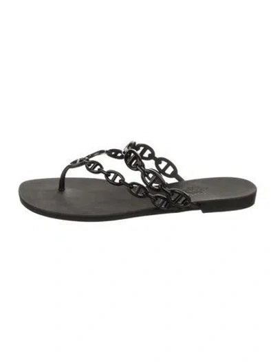 Pre-owned Hermes Island Chaîne D'ancre Insignia Flip Flops In Black