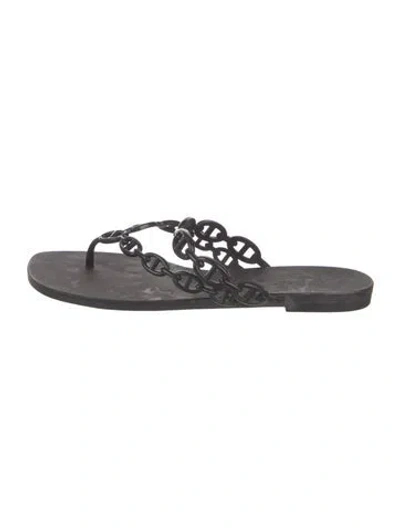 Pre-owned Hermes Island Chaîne D'ancre Insignia Flip Flops In Black
