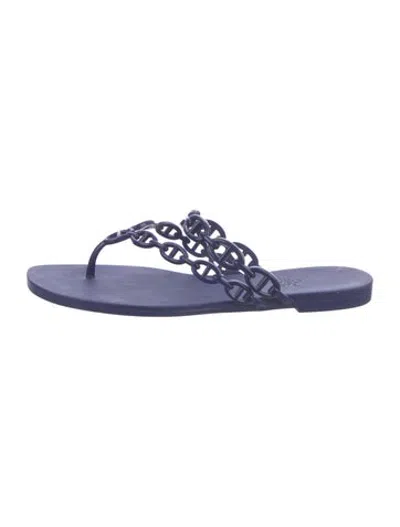 Pre-owned Hermes Island Chaîne D'ancre Insignia Flip Flops In Blue