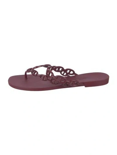 Pre-owned Hermes Island Chaîne D'ancre Insignia Flip Flops In Burgundy