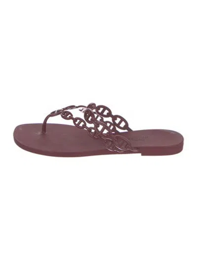 Pre-owned Hermes Island Chaîne D'ancre Insignia Flip Flops In Burgundy