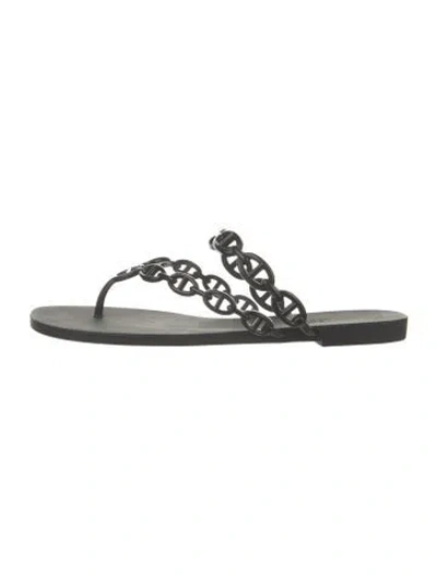 Pre-owned Hermes Island Chaîne D'ancre Insignia Slides In Black