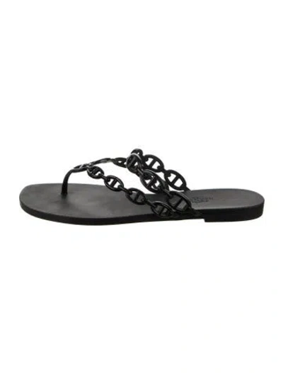 Pre-owned Hermes Island Chaîne D'ancre Insignia Slides In Black
