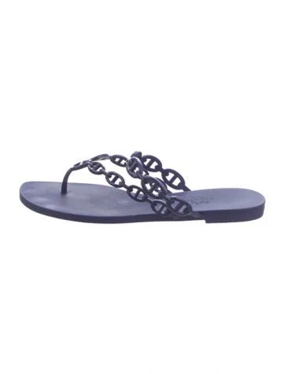 Pre-owned Hermes Island Chaîne D'ancre Insignia Slides In Blue