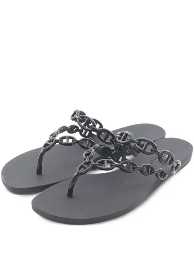 Pre-owned Hermes Island Chaîne D'ancre Slides In Black